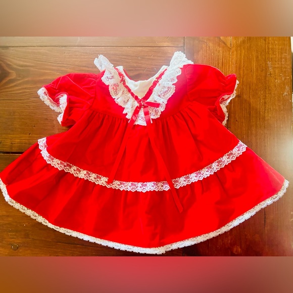 Red Velvet Dress 1980s Kalula Kids Vintage Baby Clothes Excellent Condition - Picture 1 of 4